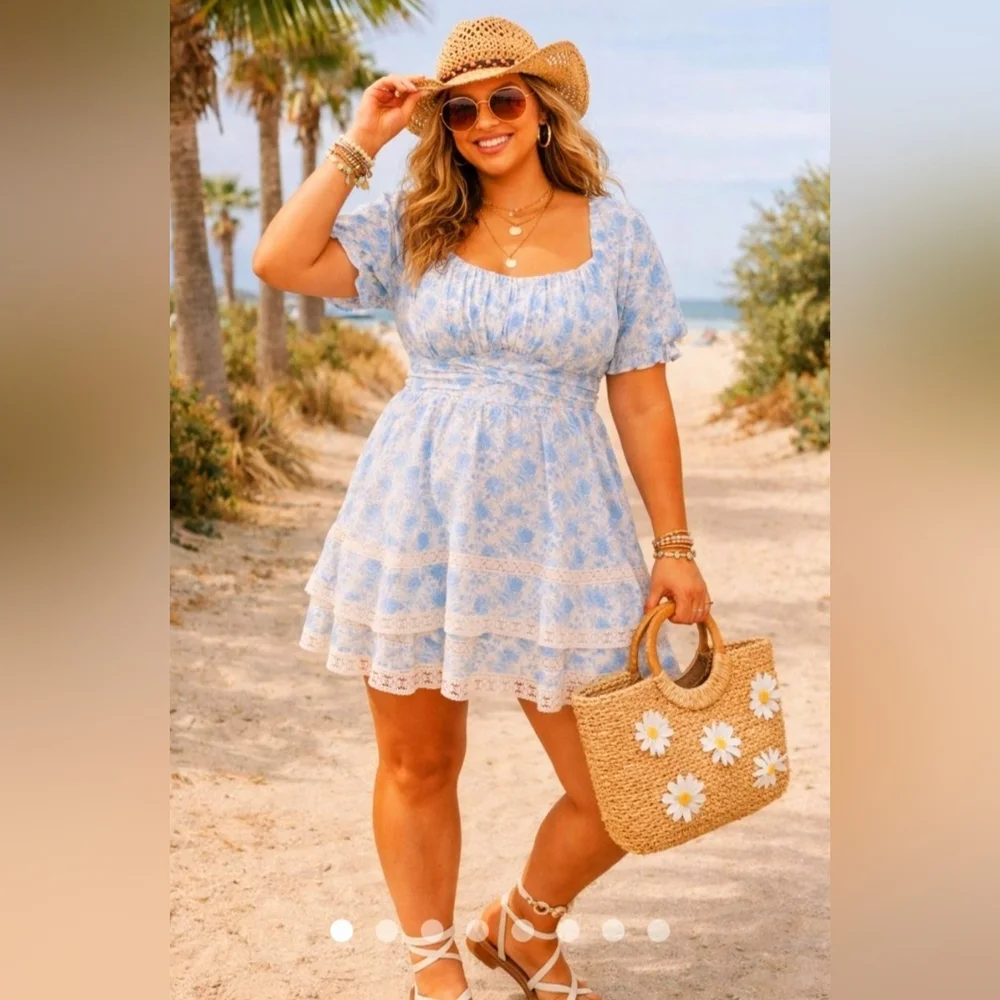 ARULA Light Blue Floral Mini Dress - Picture 1 of 11